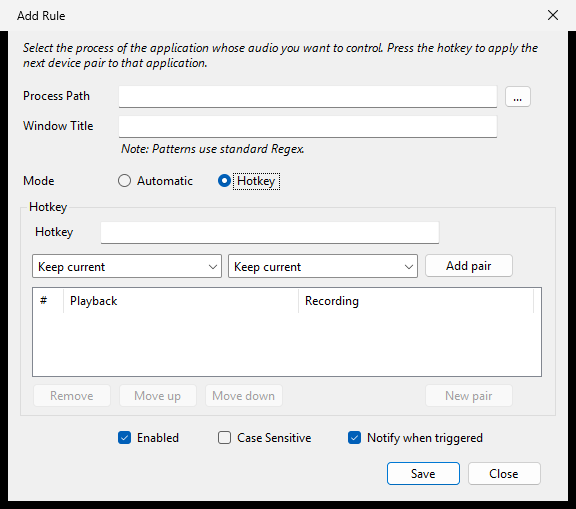 Add an App Rule in Hotkey mode