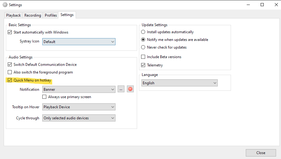 Disable the Quick Menu